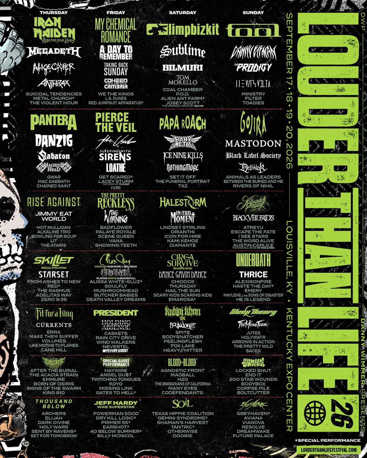 Louder Than Life 2026 lineup: Iron Maiden, My Chemical Romance, Tool, Danzig, Circa Survive, Megadeth & more